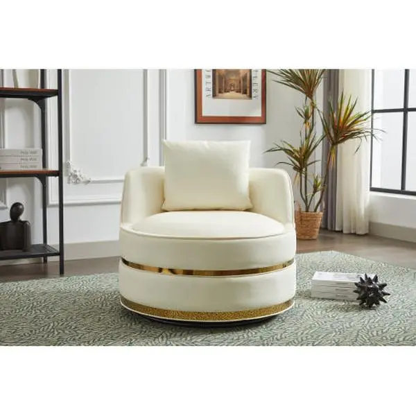Swivel Chair, 360 Swivel Accent Chair, Faux Leather Barrel Chair Club Chair, Padded Single Chair for Living Room/Bedroom/Study/Waiting Room Stainless Steel Base Sturdy Frame Durable