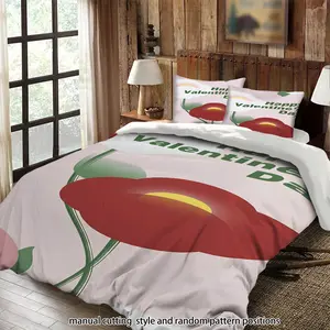 Valentine's Day floral pattern 3-piece comforter set, bedding set, suitable as a gift.
