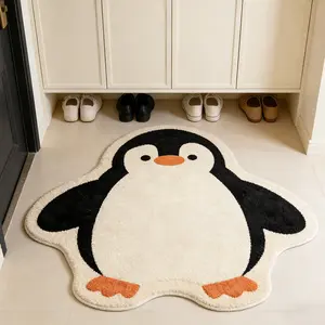 1pc Modern Cartoon Penguin Rug, Soft Washable Plush Carpet, Cute Art Design, Home Decor for Living Room Bedroom, Kawaii Rug