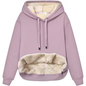 Womens Casual Winter Warm Fleece Sherpa Lined Pullover Hooded Sweatshirt