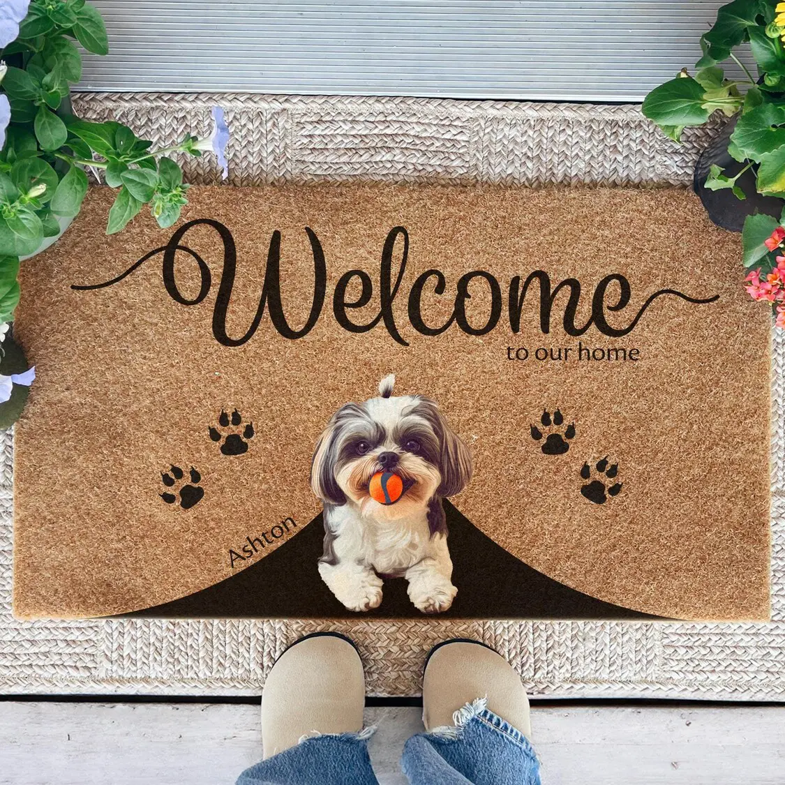 Personalized Welcome Doormat, Personalized Gift, Go Away Human Cat Door Mat, Family Name Doormat