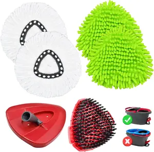 4PCS Mop Heads Replacements for OCedar, 1PCS Scrub Brush and 1PCS Spin Mop Base Compatible with Ocedar EasyWring 1 Tank System, Dry and Wet for All Hard-surfaced Floors