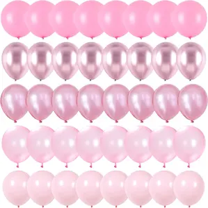 Balloons Set, 60 Packs 12 Inch Metallic Chrome Pink Pearl Pink Macaron Pink Different Shades Balloons