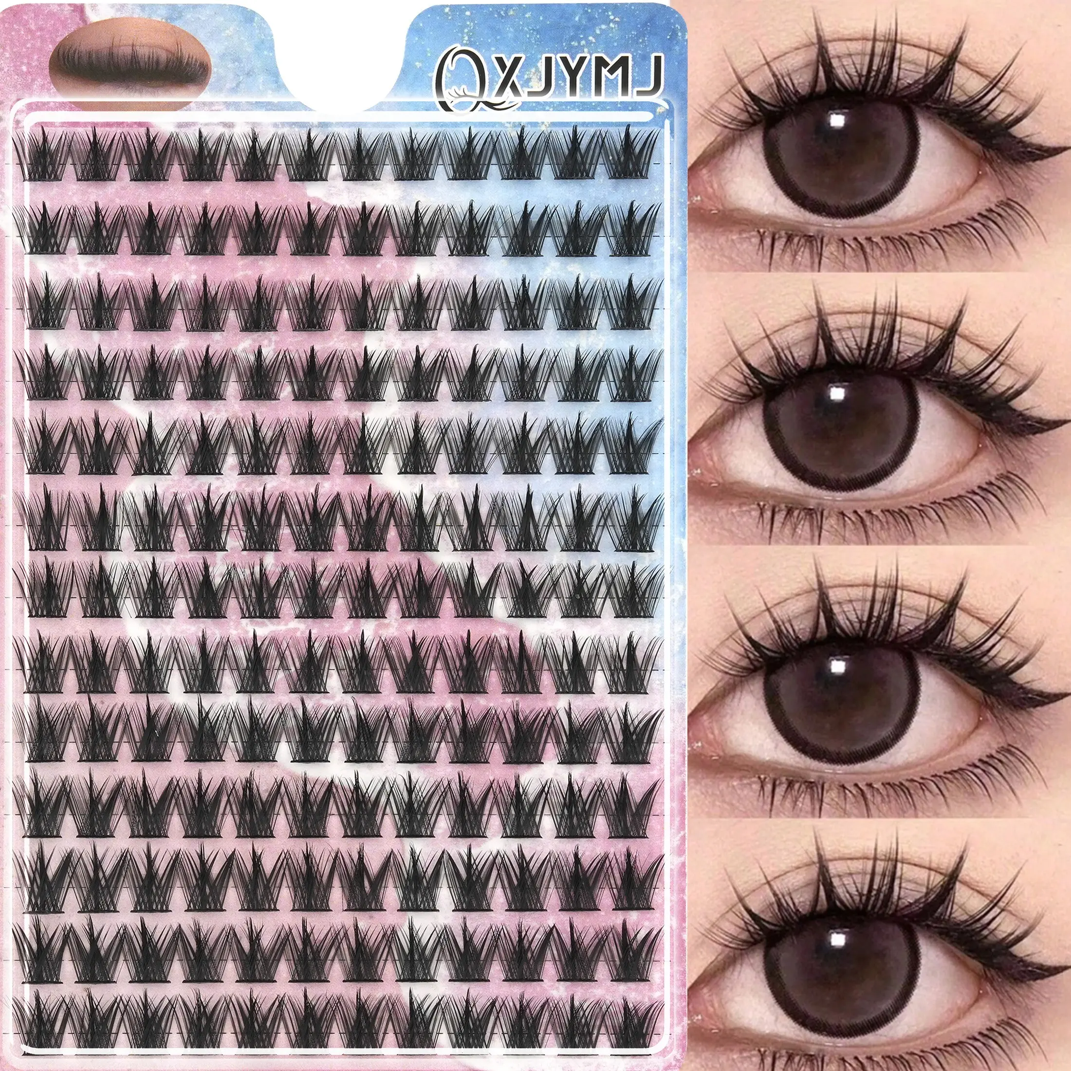 13 Rows Small Devil Eyelashes Patch, Easy Diy Eyelashes, Eyelash Extensions, C Curl Cross Style, 16-18mm Length, 0.10mm Thickness, Non-Flammable, Made in Shandong China, Diy Volume Eyelashes