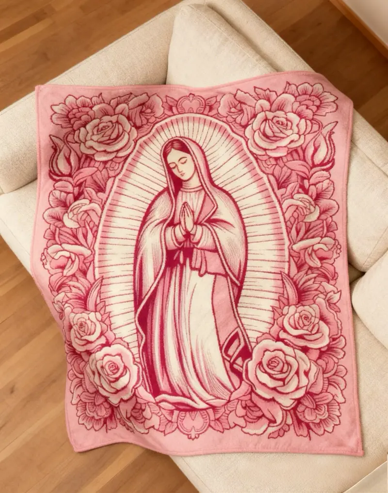 1 Piece Cozy Pink Virgin Mary Blanket-Super Soft Velvet with Floral Pattern, Perfect Gift for Mom, Grandma, Birthday and Valentine's Day, Perfect for Sofa, Bed, Travel and Living Room, multifunctional Blanket | Floral Blanket | Plush Texture,Meditation