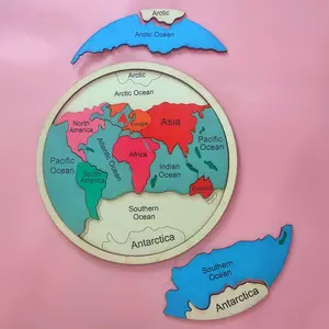 7.8 X7.8 In/20X20Cm Wooden Seven Continents Color Puzzle, Geography Early Education Children's Puzzle Learning Geometric Toy Gift, Halloween, Christmas and Thanksgiving Day gift