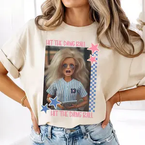 Comfort Colors Hit the Dang Ball Baseball Mom T-Shirt, Game Day Softball Tee, Distressed Doll Face Meme Shirt