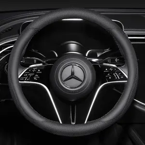 Leather steering wheel cover, universal fit 14.5–15 inches, car wheel protector for men and women, fits SUVs, vans, and sedans