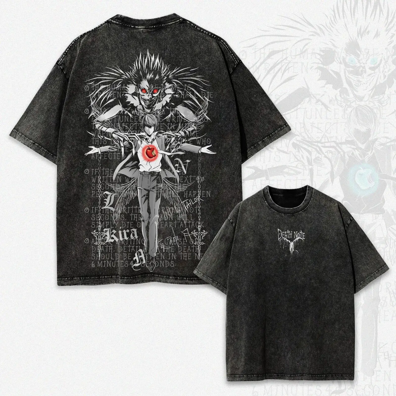 Men's Cotton Death Note Ryuk & Light Graphic Short-Sleeve T-Shirt - Distressed Vintage Oversized Round Neck Anime Streetwear, Menswear Good Graphic Tees Anime Merchandise Unique Gifts for Man Gifts Adults, Men's T Shirts, Streetwear Clothing, Soft  Top
