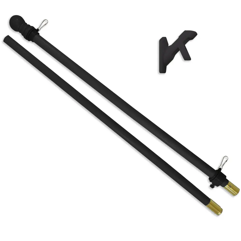 5-foot Black Wood Grain Flag Pole & Metal Bracket Kit - Flagpole Accessories, Mounts Flags, Anti-Tangle Rings, Glossy Wood Varnish, Weather-Resistant, ABS Plastic, All Seasons Outdoor Home Improvement Garden Decor
