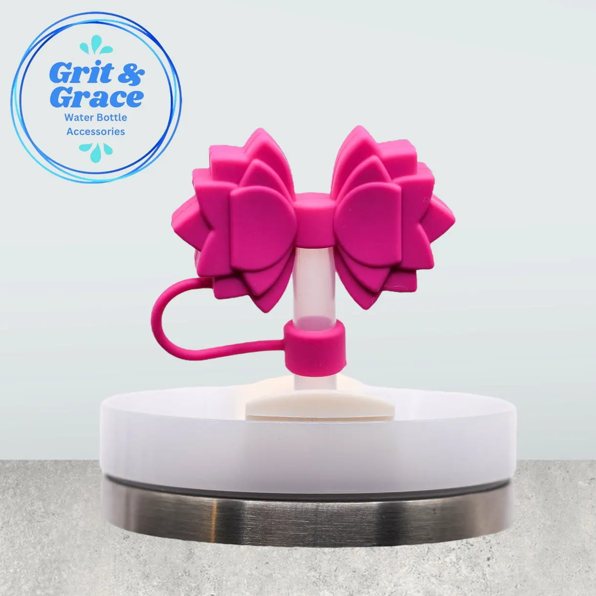 Camellia Pink Straw Topper | Cute Silicone Tumbler Straw Topper for 10mm Straws - Gracie Bow Straw Topper