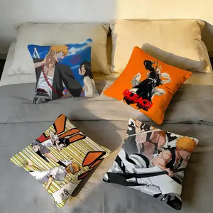Anime B-BLEACH Cushion Cover Anti-Dust Mite Short Plush Pillowcase, Invisible Zipper, Silky Soft & Skin‑friendly, Comfortable Sofa Cushion Cover for Bedroom Living Room Home Decor, Durable Washable Throw Pillow Case