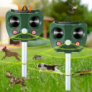 Solar-Powered Ultrasonic Animal Repeller with LED Flashing Light, Outdoor Use, Effective Pest Deterrent Device