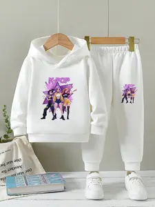 Girls' fashion hoodie set; comfortable casual hooded long-sleeved sweatshirt   sporty fashion pants; comfortable fashion set suitable for indoors and