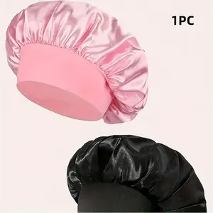1/2 Hair Bonnet for Curly/Textured Hair - Soft Elastic Stretchy Sleep Cap with Pink & Black Color Options, Overnight Hair Protection, Curly Hair Care Hat for Wet/Dry Use, Braids & Buns ( &)