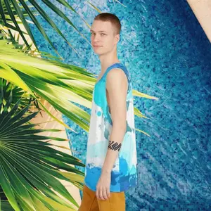 Blue Ocean Splash Tank Top — Men's Abstract Watercolor All-Over Print