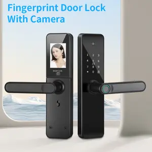 Keyless Entry Smart Fingerprint Door Lock with App, Remote Unlocking, Biometric Fingerprint, with Numeric Keypad, IC Card, Virtual Password, with Wide Angle Camera, Suitable for Office, Hotel, Home Easy Installation