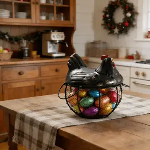 Ceramic Egg Basket Fruit Basket Storage Bin, Creative Kitchen Organizer Iron Woven Basket, Durable Ceramic Material Design