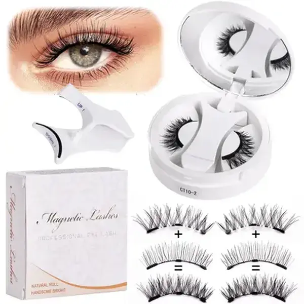 Fluffy Synthetic Glue-Free Soft Magnetic False Eyelashes with Compact Storage 1-Piece Box, Reusable, Waterproof, Lightweight, Natural Style for Daily Makeup