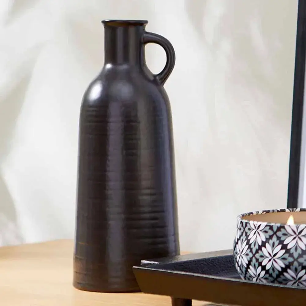 Black Ceramic Jug Vase, Modern Decorative Flower Vase for Tabletop & Home Decor
