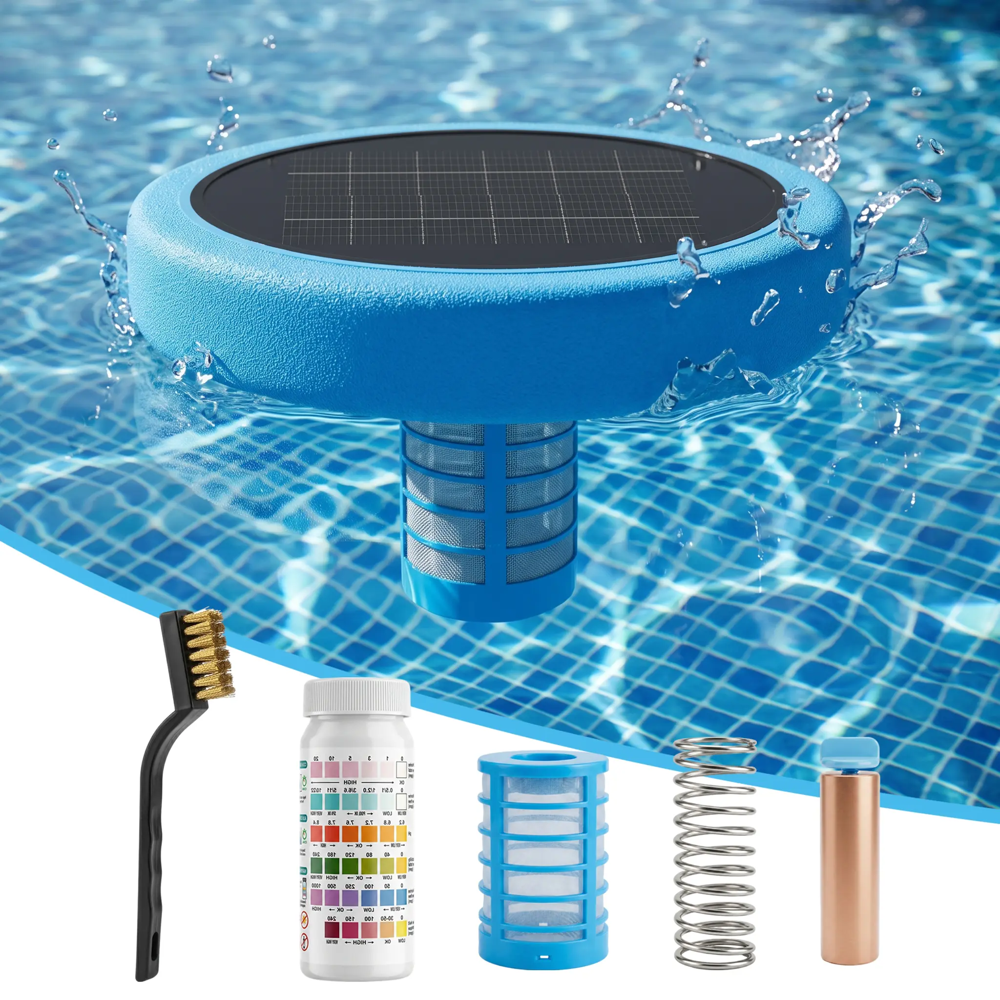 Solar Pool Ionizer with Solar Panel Copper Lonization Technology for Efficient Cleaning in Direct Sunlight, 85% Chlorine Reduction, For Up to 35,000 Gal for Pool, Suitable for in/Above Ground Pools, Spas & Hot Tubs