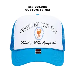 Custom Bachelorette Birthday Party Trucker Hat Spritz Theme Italy Coastal Personalized Design Unisex Spritz by the Sea Trucker Party Hats Bday Hats Fun Bach Pool Party Accessories Matching Group Hats