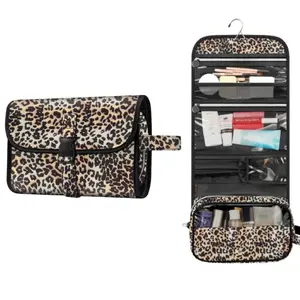 Portable Makeup Bag, Travel Toiletry Cosmetic Bag, Large & Water-Resistant Hanging Makeup Organizer Storage Pouch Case for Women/Girls