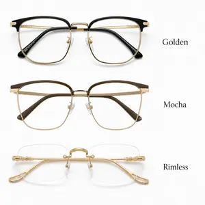Classic Rimless Reading Eyeglasses for Men & Women, Lightweight Golden Metal Alloy Frame with +2.00 Acrylic Lenses for Computer & Daily Use