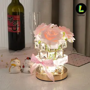 Romantic Rose Crystal Lamp Decorative Lamp Rose Bedroom Warm Decoration Bedside Birthday Gift Desk Lamp