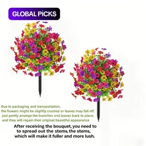 2 Bundles Artificial Violet Rose Bushes, Outdoor UV-Resistant Waterproof Decorative Flowers, Garden Porch Patio Decor, Low-Maintenance, No Watering Needed #GLOBAL PICKS