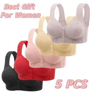 5PCS/3PCS Wirefree Bralette Bras for Women Plus Size Front Closure No Underwire Soft Cloud-Like Comfort & Support Floral Print 2026 New Design Ideal for Nursing Moms & Everyday Wear -RR