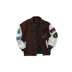 Men's Vintage-Inspired Letter Embroidered Baseball Jacket - Loose Fit, Black & White Color Block Design with Pockets, Casual Streetwear for Spring, Fall & Winter, Winter Sports Jacket | Embroidered Bomber Jacket | Durable Fabric Jacket