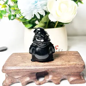 New Arrival Natural Black Obsidian Oogie boogieGhost Carvings Yooperlite Crystal Figurines For Halloween