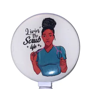 Ameik Amour Black Nurse Round Badge steel ID Name Holder for African American Nurses Name Tag Alligator Clip Uniforms Fashion Accessories