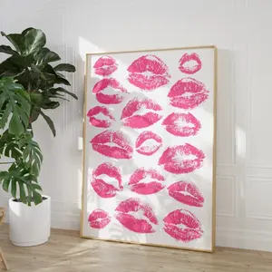 Kiss Lips Wall Art, Pink Lips Print, Trendy Prints, Preppy Dorm Poster, Preppy Print, Funky Print, Fashion Wall Art, Make Up Poster Decor Kitchen