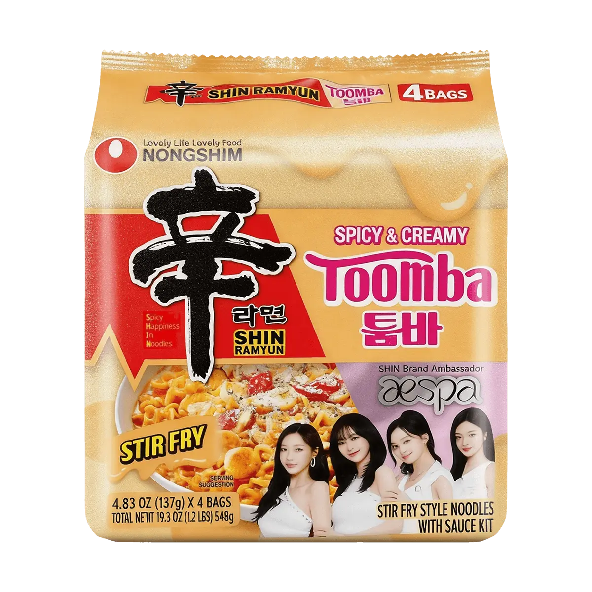 NONGSHIM Toomba Creamy Spicy Flavor 4-Pack - Korean Instant Ramen Noodle, Rich & Hot, Quick Meal