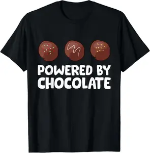 100% Cotton Powered By Chocolate Funny Chocolate T-Shirt