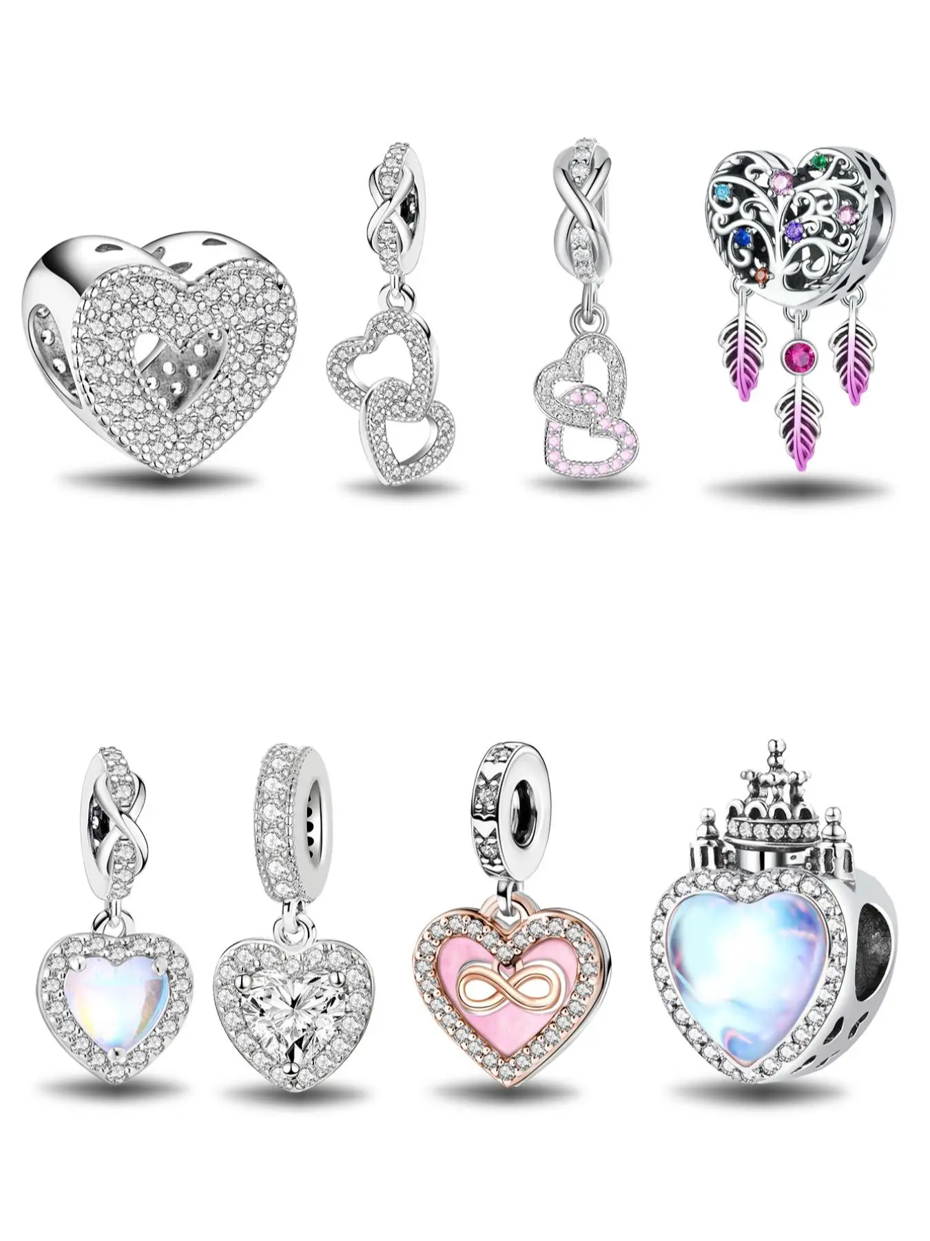 Heart Shaped Charm, Rhinestone Decorated DIY Beads, Fashionable Jewelry Accessories for Women & Girls, Trendy All-match & Exquisite Jewelry for Birthday Gift, Rhinestone Pendant Jewelry