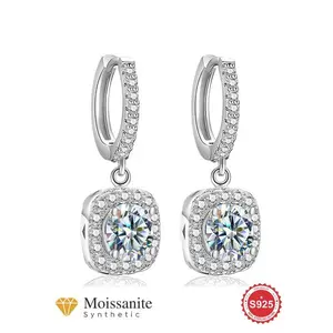 S925 Sterling Silver Square Shaped Earrings, 0.5ct Synthetic Moissanite Earrings, Fashion Jewelry Accessories for Women & Girls