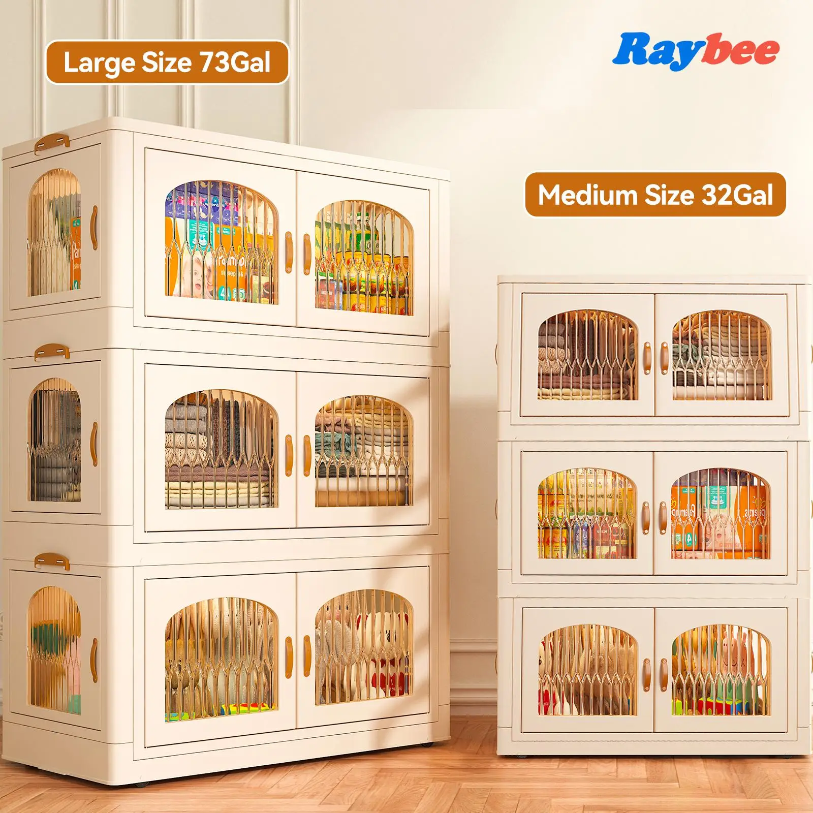 【Clearance/Fall Deals For You】RaybeeFurniture 1/2/3/4/5 Pack Plastic Storage Bin with A Lid, Stackable Storage Containers with Wheels, Folding Storage