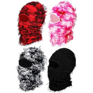 Panitay 4 Pcs Men Distressed Balaclava Winter Trending Ski Masks Women Wind Proof Furry Distress Face Mask