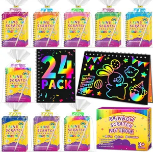 Party Favors for Kids 4-8-12: 4/16/24/36/48 Pack Scratch Rainbow Art Crafts Notebook, Coloring Book Goodie Bags Stuffers Kit, Bulk Birthday Gift Classroom Prizes Girl Boy Toddler