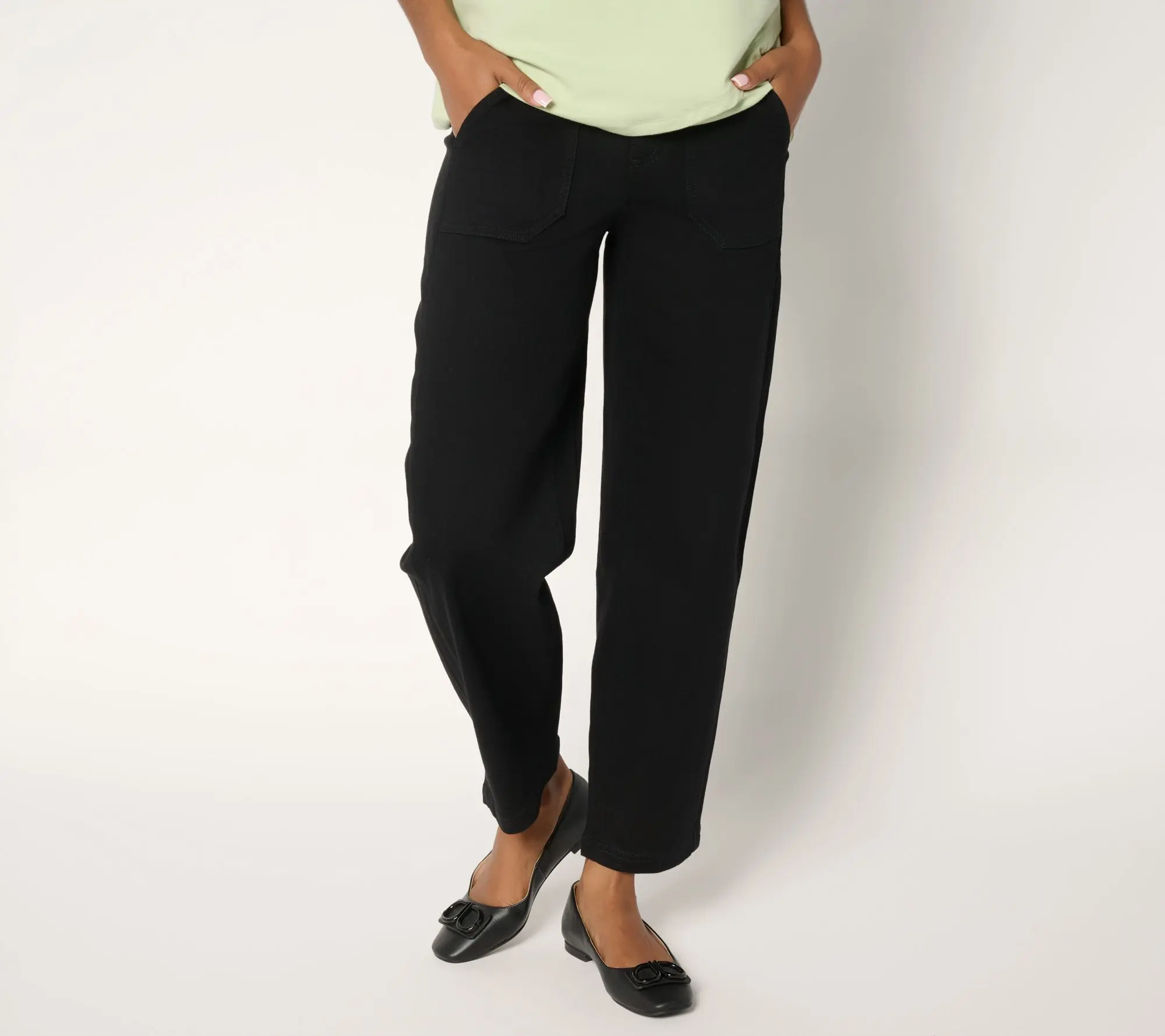 Denim & Co. Petite Black Easy Stretch Tapered Ankle Jean