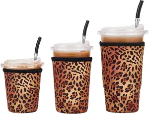 3 Pack Reusable Insulated Neoprene Iced Coffee Sleeves & Coffee Cup Holder Universal Fit 16-32Oz Cups for Hot Cold Beverages Leopard Print  Non-Slip Hold Keep Drinks at Temperature Durable Eco-Friendly Washable