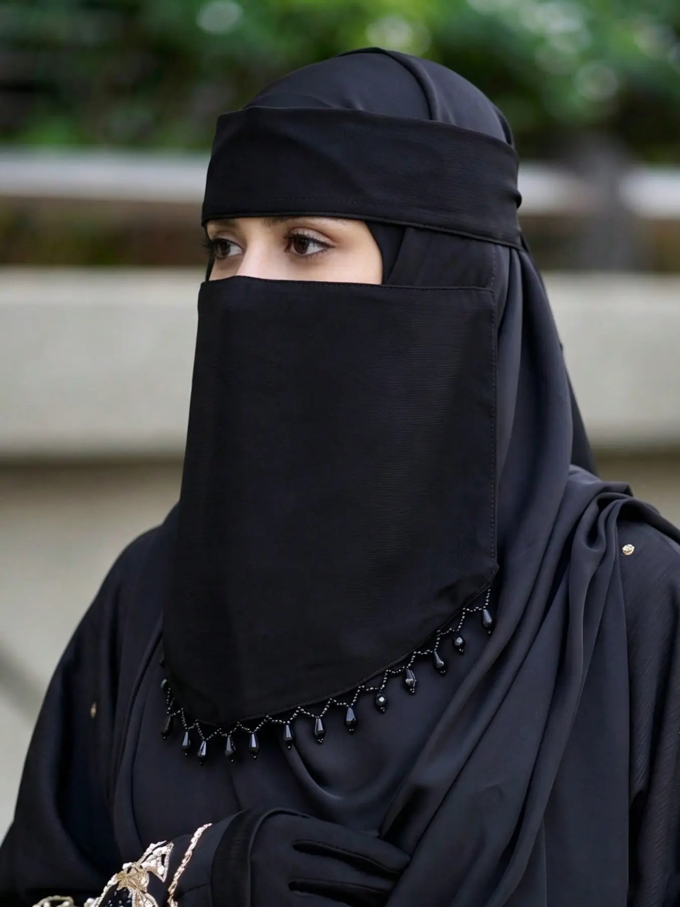 Women's Plain Fringe Sun Protection Niqab, Wrap, Breathable Single Layer Mesh, Evening Boho Style, Ideal for Prayer, Travel, Casual Wear, Abaya Matching, Modesty Clothing