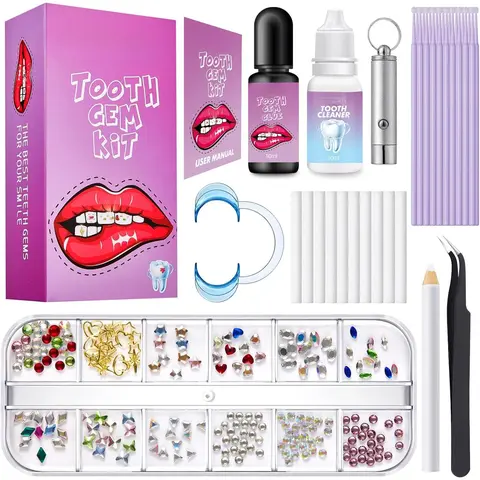 Tooth Gem Kit,Teeth Jewelry Kit with Glue and Light,Tooth Gems Kit for Teeth,Professional DIY Tooth Gem Kit,Fashionable Crystal for Teeth Sweet Smile Gems