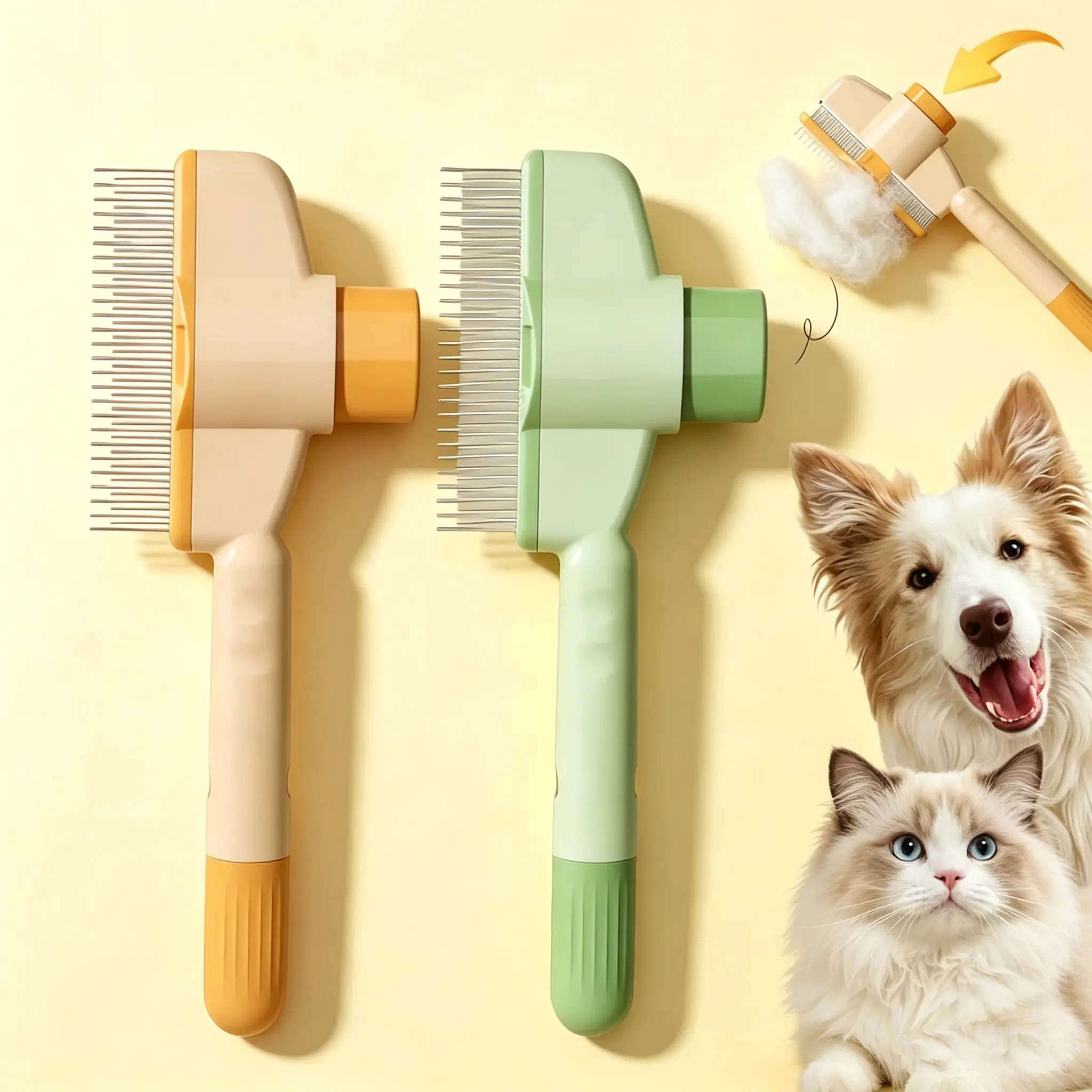 2PCS Pet Comb for Dogs & Cats – Stainless Steel Fine Tooth Butter Comb & Wide Tooth Deshedding Comb, Self-Cleaning Grooming Tool for Shedding, Detangling & Hair Removal, Dog and Cat Comb Set for Indoor Cats, Puppy, Greyhound & Small Pets
