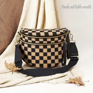 CHERUBEL Best Selling Nylon Bum Bag Crossbody Bag - Minimalist Purse with Detachable Strap & Coin Pouch - Perfect for Work & Weekend - Trendy Checkered Sling Bag for TikTok Fashion