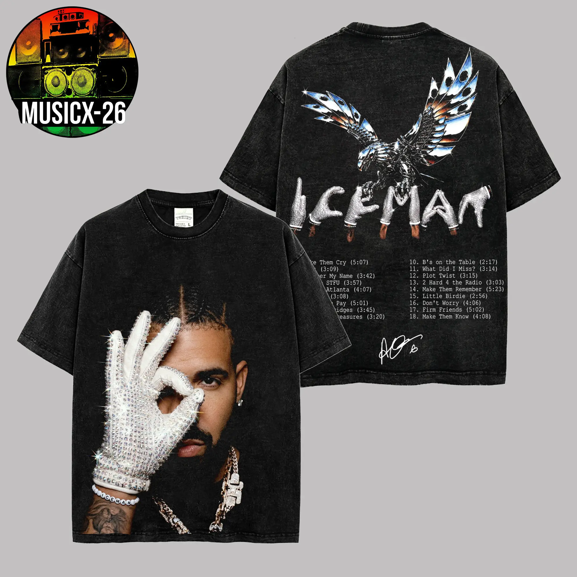 [X-26] Drake - 'Iceman' Album Merch Graphic For Team Drizzy Premium Acid Washed Cotton T-Shirt, Drake Drizzy Fan Graphic Tee, Ice-Man Album Merch Streetwear Graphic Shirt, Gift for Drake Fans Vintage Collector Tee