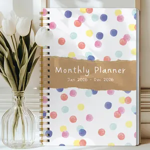 1pc 2026 Jan-Dec Monthly Planner Notebook, Aesthetic Colorful Dot Cover, Large Calendar Layout, Notes & To-Do Sections, Cute Pastel Design, Perfect for Office, School or Home Use, Easy Planning,Elegant Gift, Stay Organized All Year